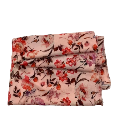 Pink Floral Fabric Thin Crepe like 136 x 310 cm.    Fab1