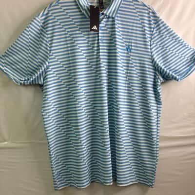 Adidas Mens  Size XL Short Sleeve Shirt Blue / Striped / White 