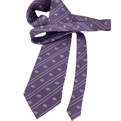  100% Silk Mens Tie Purple Elephants Thailand