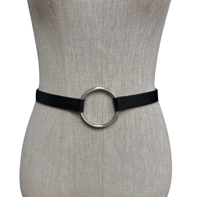 Saba Black Leather Belt with Silver Accents (Size S)