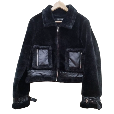 Pretty Little Thing Womens Size 10 Fur Coat Black (14)