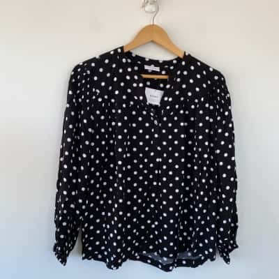 Sussan Black White Polka Dot Long Sleeve Blouse Top  Size 10