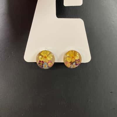 Womens 925 Pressed Flower / Resin Stud Earrings