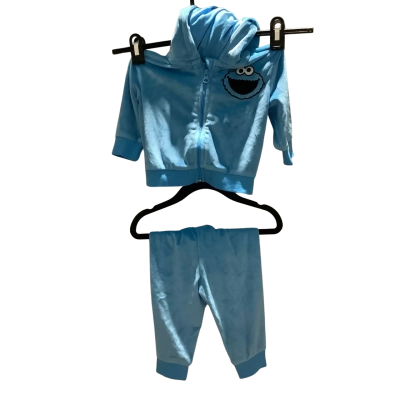 Peter Alexander Kids  Size 0-3m / 3-6m Set Blue Velvet 2 Piece Cookie Monster Track Suit.  HTHB