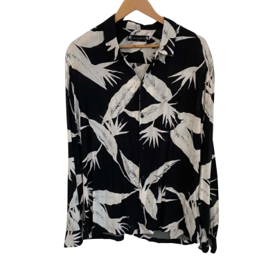 All Saints Mens  Size XL Long Sleeve Shirt Black  / Floral / White 