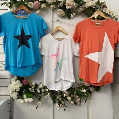 3 x  Womens  Size 8 Short Sleeve Top Blue / Orange / White 