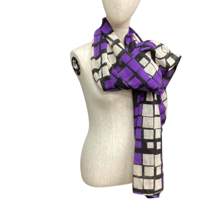 David Lawrence Pure Wool Scarf Black  / Purple 