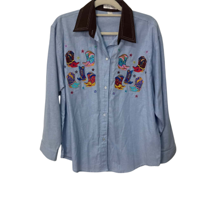 Something different Size L Long Sleeve cowboy boot Shirt Blue 