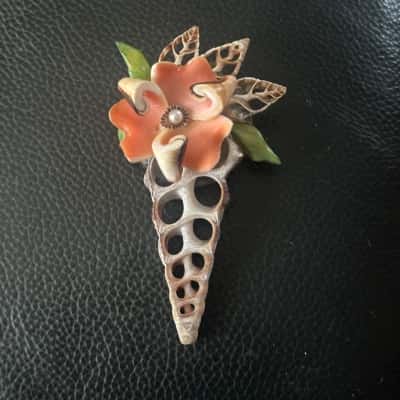  Vintage Womens Brooch made from Sea Shells