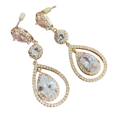  Womens rise gold metal with large pear crystal drops. 4.5cm Earrings 