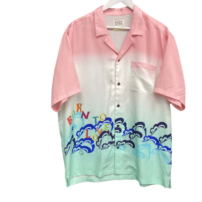Scotch & Soda Dance All Night  Size XXL Short Sleeve Shirt Green / Pink  