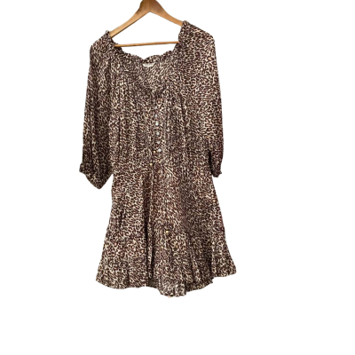 Kivari Womens  Size 14 / XL Long Sleeve Dress Animal print / Brown / Off White / Yellow 