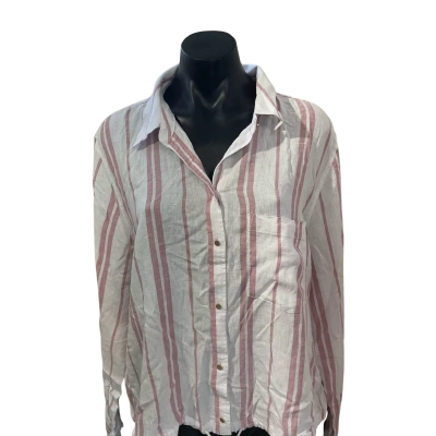 Just Jeans Womens  Size 14 Long Sleeve Top Pink  / Pinstriped / White 