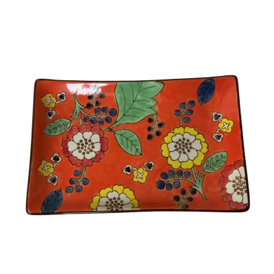 Morgan & Finch Orange Floral Pattern Rectangular Stoneware Plate