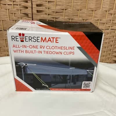 NEW ReverseMate All in One RV Clothesline Built in Tiedown Clips RV Outside Travel Aluminium 