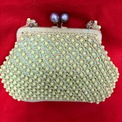  Women's Vintage-Style Crochet Beaded Evening Handbag Made in Italy Lime Green