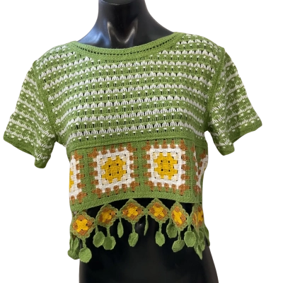 Rebellion Womens  Size S Short Sleeve Shirt Green / White / Yellow 