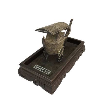 Vintage Miniature Silver 925 Model of a Rickshaw Pulled by Person