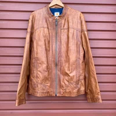 Boss Orange Mens Size 44R Brown Leather Jacket 