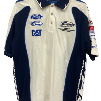 Autographed 2005 Ford Performance Racing white and Blue L Polo Shirt