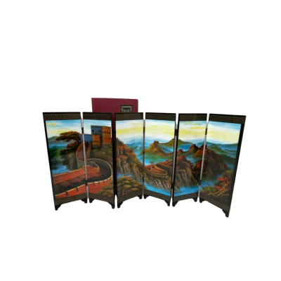 Chinese Folding Partition Privacy Screen Majestic Great Wall Lacquered Decor