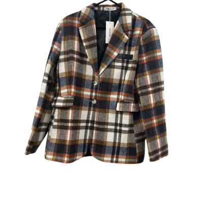 YH & CO BROWN/BLUE CHECK WINTER COAT. SIZE 16