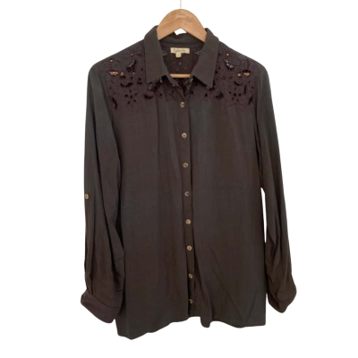 Fabrik Womens  Size M / S Button Up Top / Long Sleeve Top Brown 