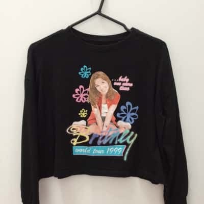  Womens Britney Spears 2023 - 1999 World Tour Replica Merch - Cropped Top / Long Sleeve Top Black - Size 6 
