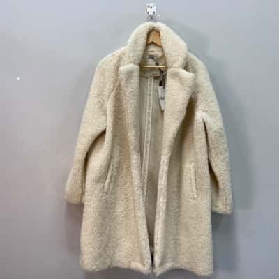 Sass Womens  Size 8 Winter Fluffy Teddy Coat Off White 