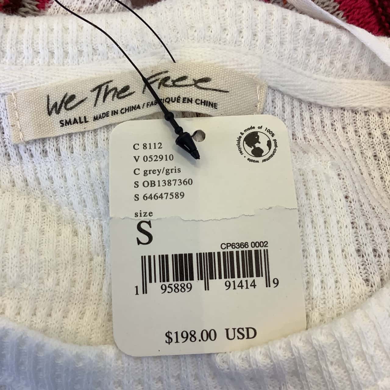 Brand New We The Free Womens Size S-M Oversized Knit Top White / Pink(s)