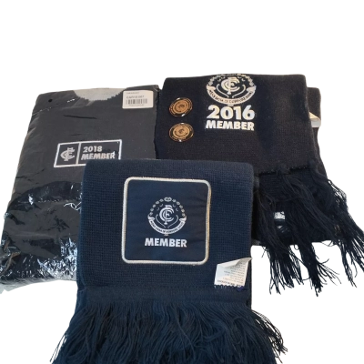 Carlton FC. Member Scarfs X 3. Navy Blue / White 