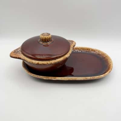 Vintage Hull Pottery Drip Glaze Soup Bowl & Tray