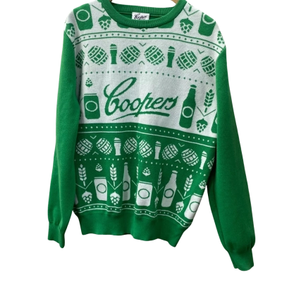  Mens  Size M Jumper Green / White pattern- bottles & sport
