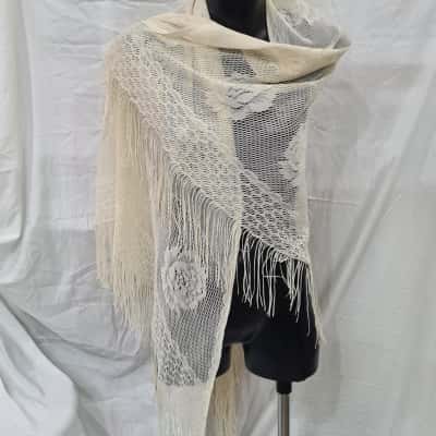  Vintage Womens Shawl One Size Cream 