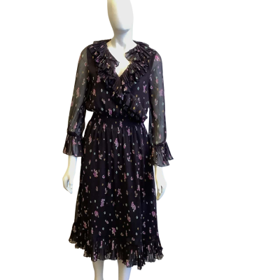 Paris Atelier Women's EUR Size 36 Long Sleeved Midi Dress Black Floral 
