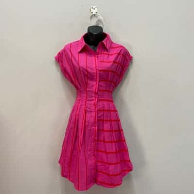  YH & CO Womens  Size 8 Mini Shirt Dress Pink & Red Striped 