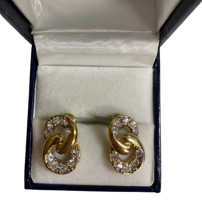  Womens Gold Tone Rhinestone Stud Earrings 