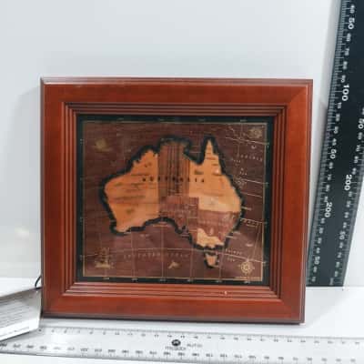 Australian Marquetry Map featuring Native Australian Tree Species 