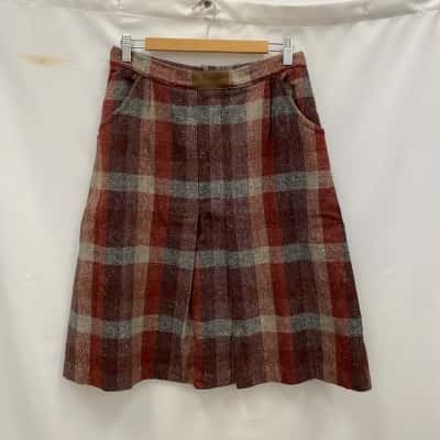 Eslo Melbourne Women's Size 14 A-Line Wool Blend Skirt With Pockets Checked 
