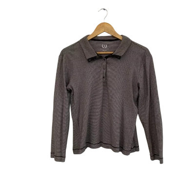 Sportscraft Womens  Size L Button Down Top / Long Sleeve Top Black  / Striped / Yellow 