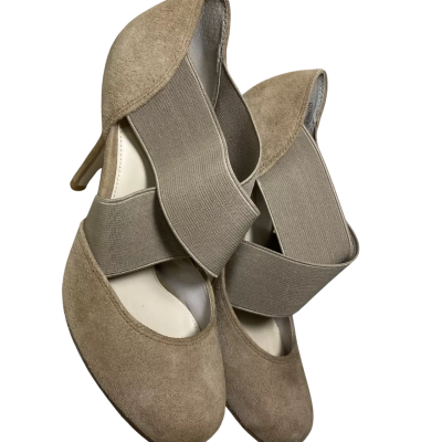 beige suede heels from Wittner feature distinctive crossover elastic straps and a high stiletto heel Size 35 