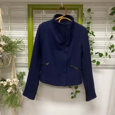Marcs Womens  100% Australian Merino Wool Size 10 Winter Jacket Black  / Navy Blue 