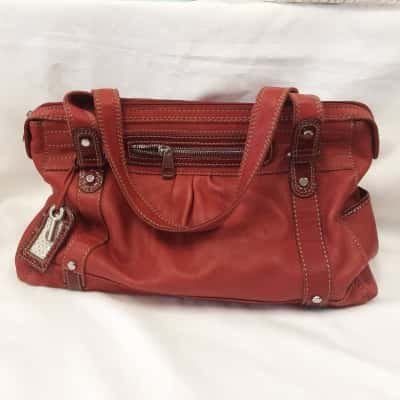 Large oversized quality pure red leather fossil bag