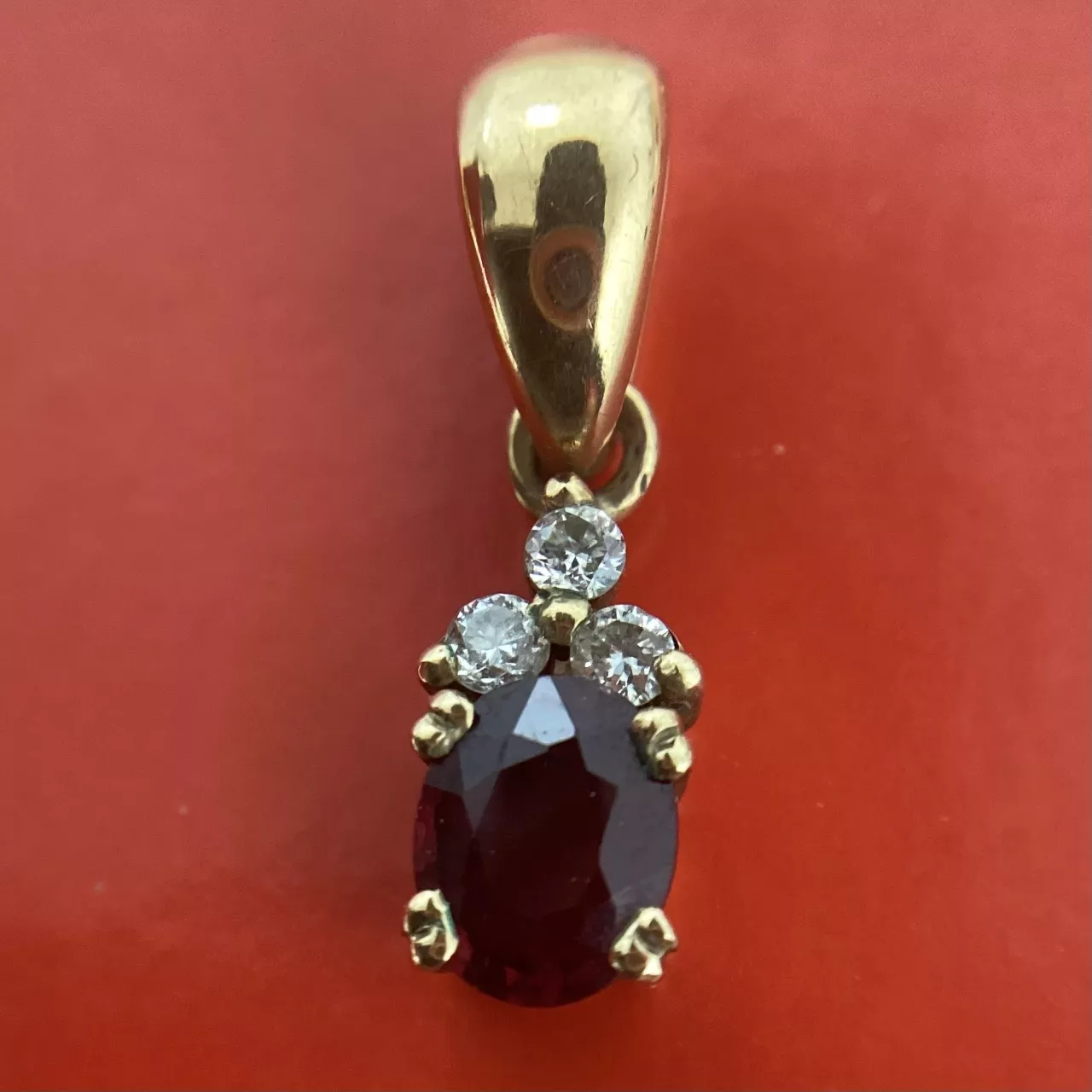 9ct/375 Ruby + 3 Diamonds Pendant 0.8g - Used Very Good | Salvos Stores