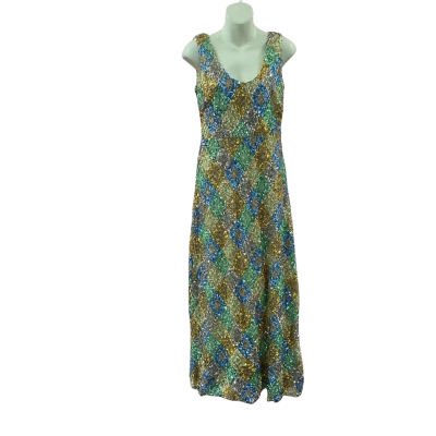 Zara Limited Edition Sequin Harlequin Diamond Pattern Maxi Dress Size M Multicoloured 