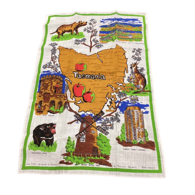 Vintage Pure Linen Souvenir Tea Towel Tasmania