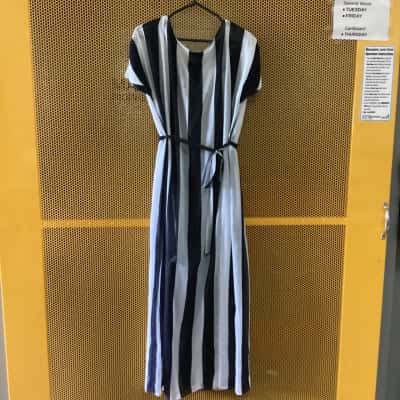 Jasper Conran  Womens  Size 18 Short Sleeve Dress  Navy Blue / Striped / White 