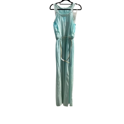 Forever New Womens  Size 16 Formal Dress Blue Cleopatra Style Maxi Silk Dress (Poly Underslip) Thin Gold Belt   RRP $199.99