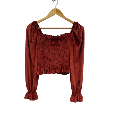 Zara Women's Size S Long Sleeve Velvet Top Brown 