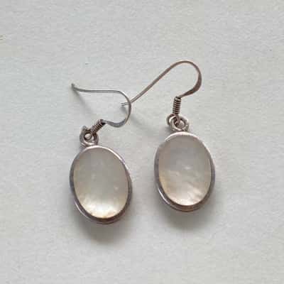925 Sterling Silver Oval Pearl Earrings